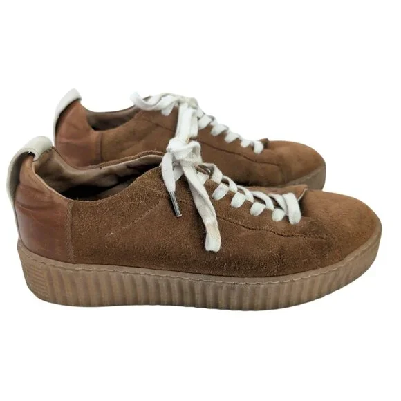 Allsaints Platform Sneakers Womens EU 38 US 8 Cherry Cognac Brown Suede Casual - Picture 3 of 12